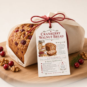 Etiqueta Para Presente Receita de Pão de Cranberry e Noz em Pote de Vidro