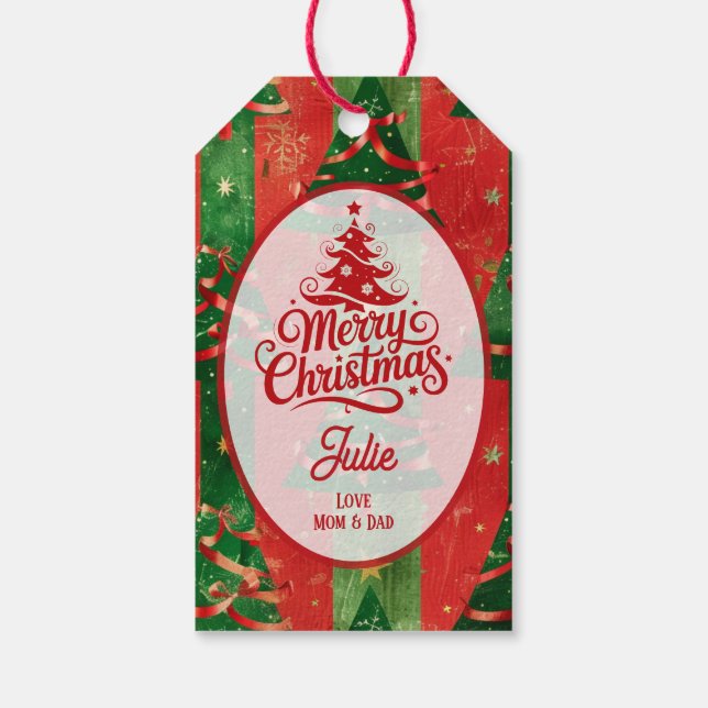 Etiqueta Para Presente Red and Green Christmas Trees (Verso)
