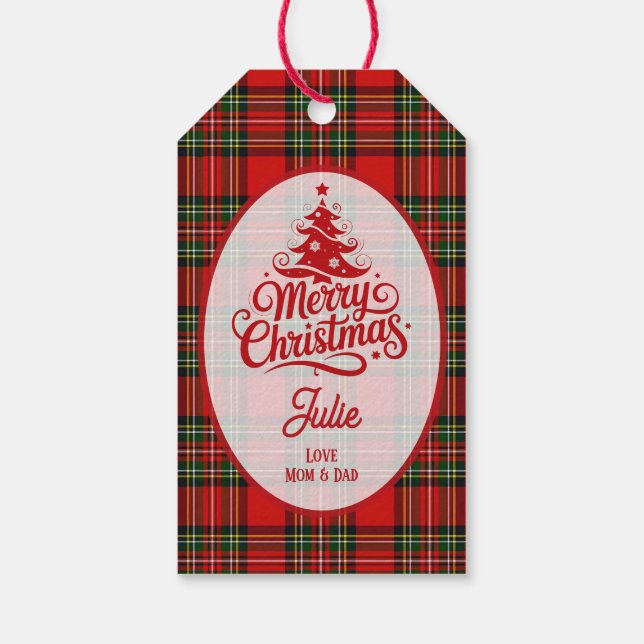 Etiqueta Para Presente Red and Green Plaid Stripped Christmas (Verso)