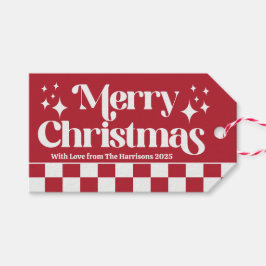 Etiqueta Para Presente Red and White Retro Check Holiday
