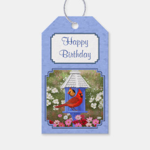Etiqueta Para Presente Red Cardinals Bird House Flor Garden Blue