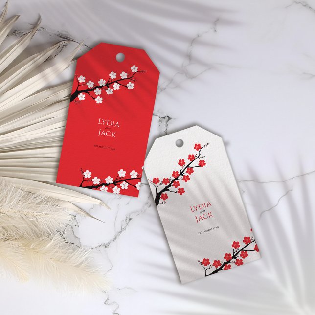 Etiqueta Para Presente Red Cherry Blossom Themed Wedding (Criador carregado)