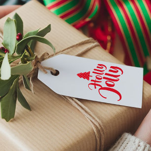 Etiqueta Para Presente Red Chic Festive Calliografia Holly Jolly De