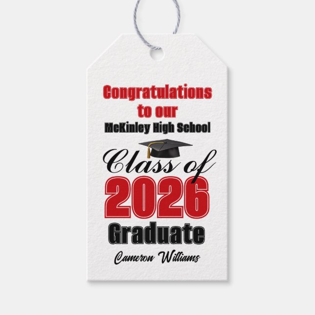 Etiqueta Para Presente Red Class of 2026 Graduation Party Custom (Frente)