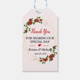 Etiqueta Para Presente Red Dourado Frame Floral Weding Favor Obrigado