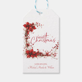 Etiqueta Para Presente Red Floral Christmas Wreath Elegant Holiday
