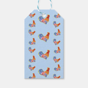 Etiqueta Para Presente Red Funny Rooster Cockerel Pontos Azul e Branco