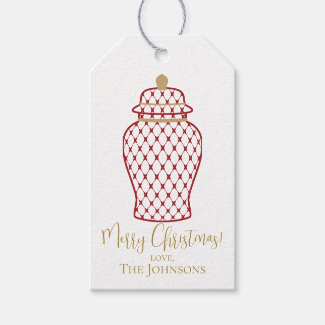 Etiqueta Para Presente Red Ginger Jar, Chinoiserie Natal Personalizado (Frente)