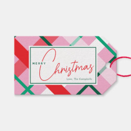 Etiqueta Para Presente Red Green Pink Christmas Plaid Gift Tag