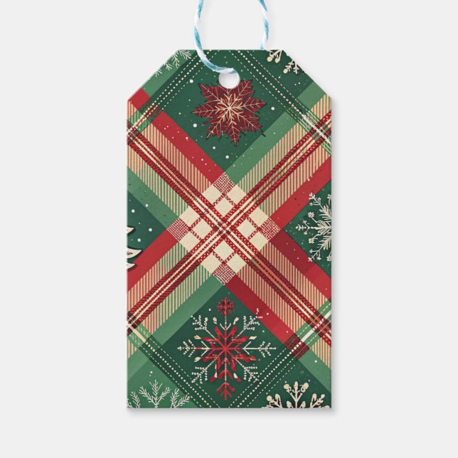 ETIQUETA PARA PRESENTE RED GREEN WHITE CHRISTMAS PLAID PATTERN (Frente)