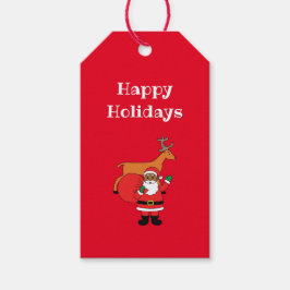 Etiqueta Para Presente Red Happy Holidays afro-americano Papai Noel