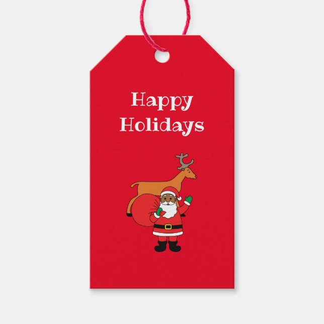 Etiqueta Para Presente Red Happy Holidays afro-americano Papai Noel (Frente)