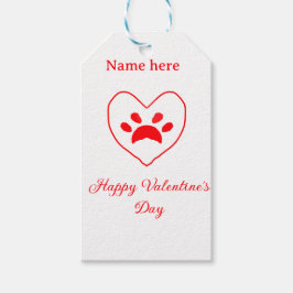 Etiqueta Para Presente Red heart dog cat paw happy Valentine's day name 