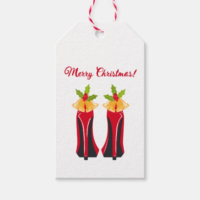 Etiqueta Para Presente Red High Heels com Sinos de Natal (Frente)