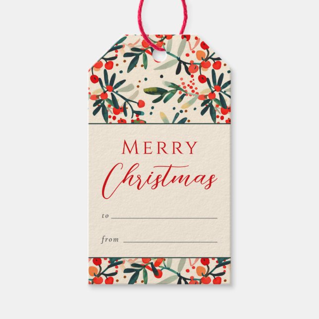 Etiqueta Para Presente Red Holly Berries Moderno Feliz Natal (Frente)