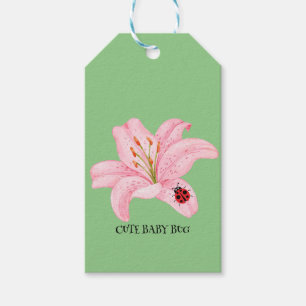 Etiqueta Para Presente Red Ladybug cor-de-rosa Lily Flower