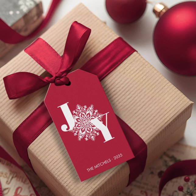 Etiqueta Para Presente Red Modern JOY Christmas (Criador carregado)