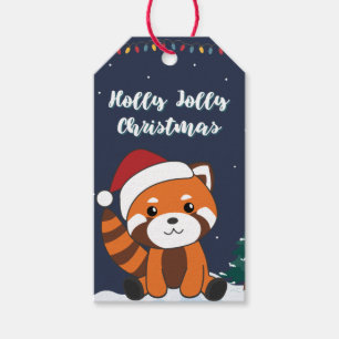 Etiqueta Para Presente Red Panda Christmas Snow Animais de inverno Pandas