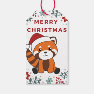 Etiqueta Para Presente Red Panda Christmas Snow Animais de inverno Pandas
