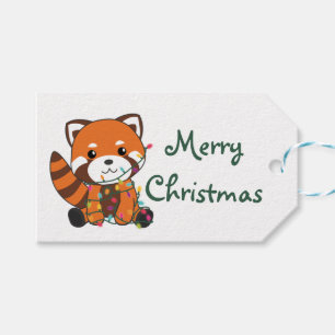 Etiqueta Para Presente Red Panda Christmas Snow Animais de inverno Pandas
