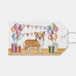 Etiqueta Para Presente Red Pembroke Welsh Corgi Feliz Aniversário Colorid