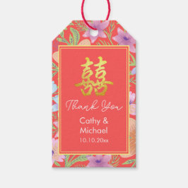 Etiqueta Para Presente Red Peranakan floral duplo xi casamento chinês
