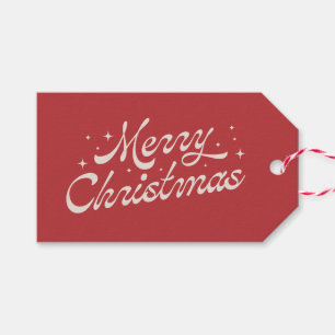Etiqueta Para Presente Red Retro Script Merry Christmas Holiday Tag Gift