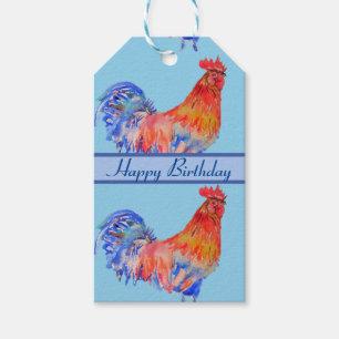 Etiqueta Para Presente Red Rooster Chicken Chook Blue