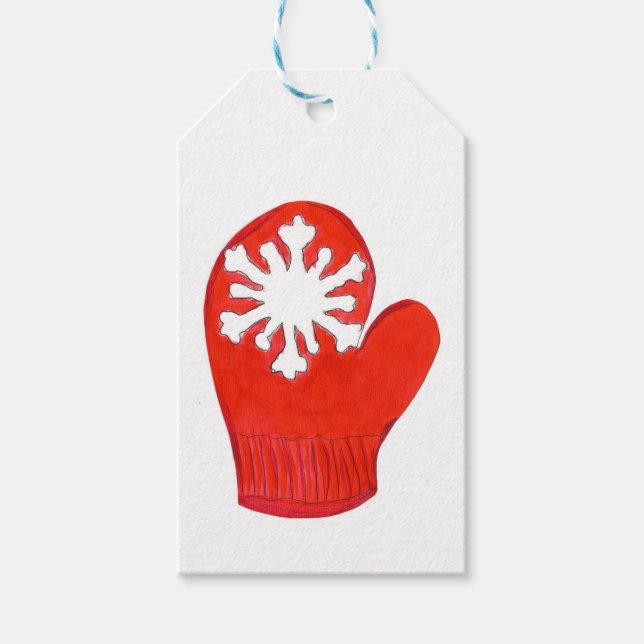 Etiqueta Para Presente Red Snowflake Mittens Dags (Frente)