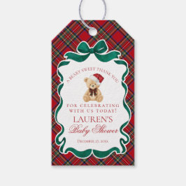 Etiqueta Para Presente Red Tartan Plaid Christmas Bear Baby Shower Favors