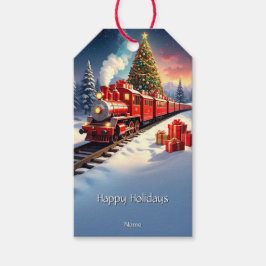 Etiqueta Para Presente Red Train Christmas Tree Holiday Gift Tag