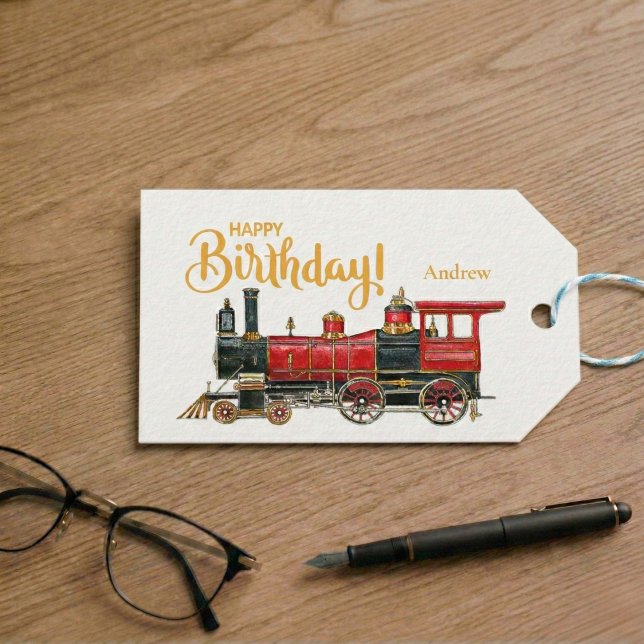 Etiqueta Para Presente Red Train Happy Birday (Red Train Happy Birthday Gift Tags)