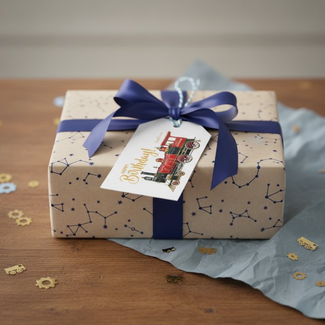 Etiqueta Para Presente Red Train Happy Birday (Red Train Happy Birthday Gift Tags)