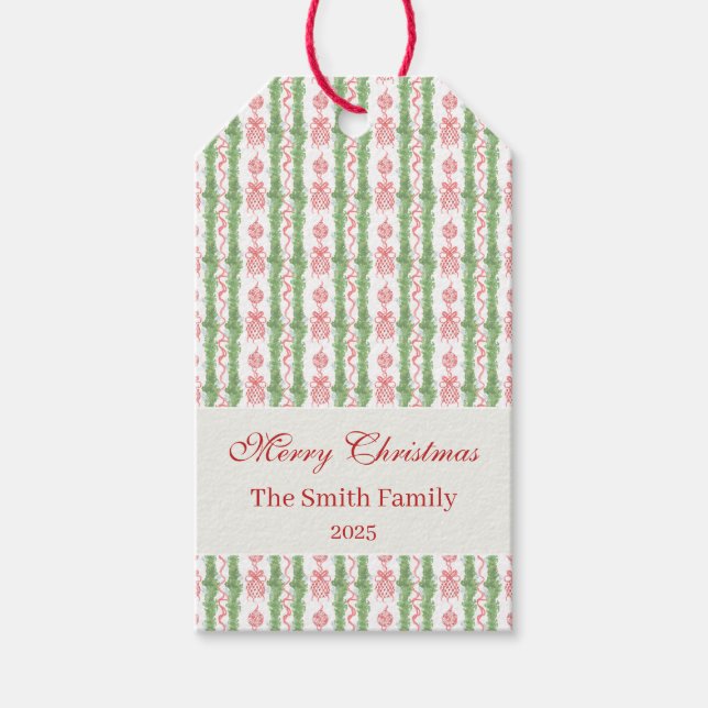 Etiqueta Para Presente Red & White Chinoiserie Garland Grandmillennial (Frente)