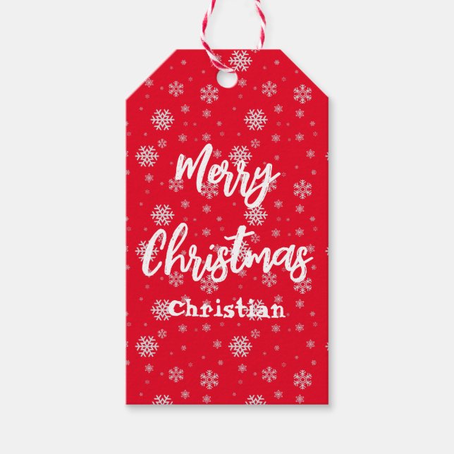 Etiqueta Para Presente Red White Snowflake Moderno Felry Natal (Frente)