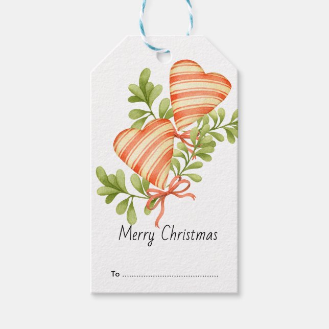 Etiqueta Para Presente Red & White Striped Hearts — Natal do País (Frente)