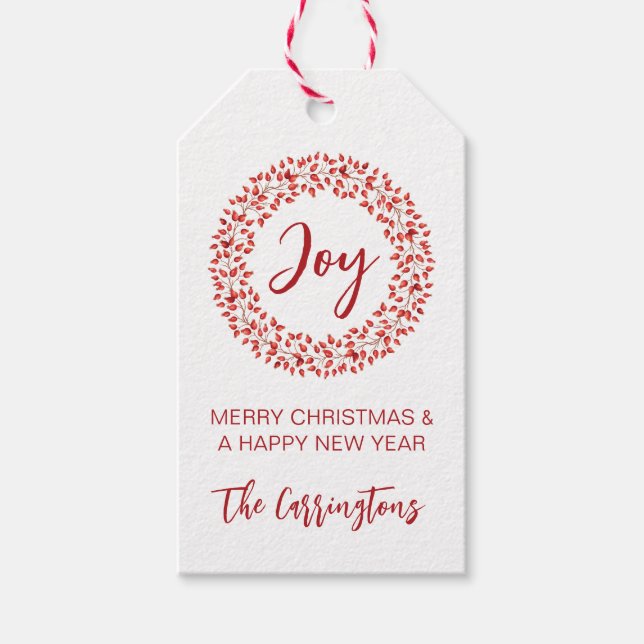 Etiqueta Para Presente Red Winter Berries Wreath. Natal da Aquarela (Frente)