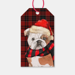 Etiqueta Para Presente Red Xadrez e English Buldog Christmas