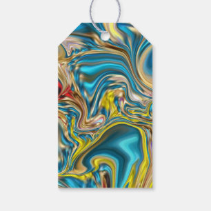Etiqueta Para Presente redemoinhos de mármore abstrato amarelo azul turqu