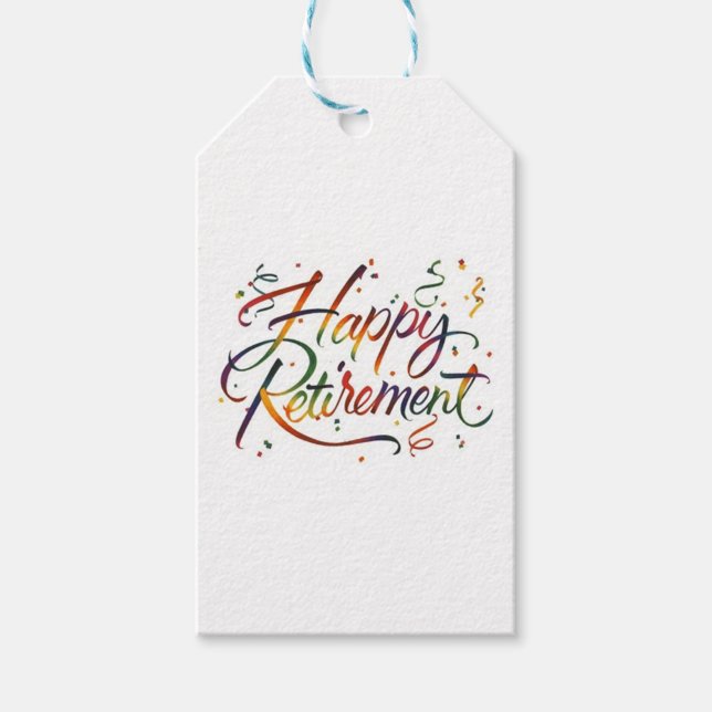 Etiqueta Para Presente Reforma Feliz (Happy Retirement tag, showcasing the colorful "Happy Retirement" text.)