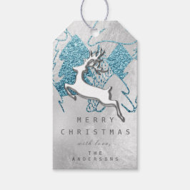 Etiqueta Para Presente Reindedo de Natal de Cinza Azul Feriado 3D