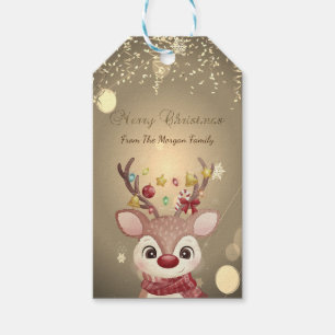 Etiqueta Para Presente Reindeer Adorável, Branches Stars Confetti