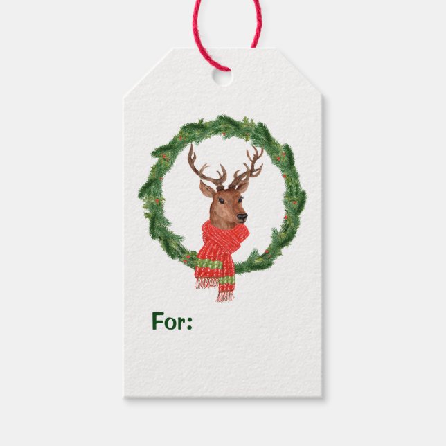 Etiqueta Para Presente Reindeer Christmas Wreath (Frente)
