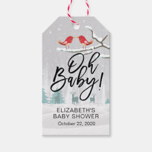 Etiqueta Para Presente Reindeer de aves da Cena de Neve do Chá de fraldas