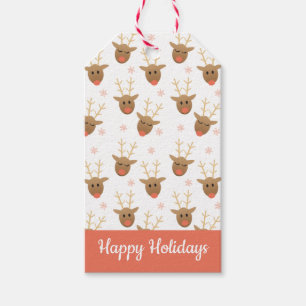 Etiqueta Para Presente Reindeer de Feriados Felizes Padrão Dourado rosa