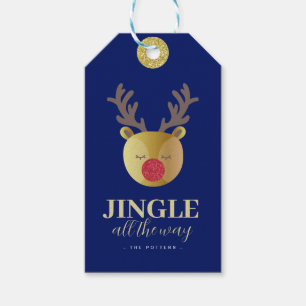 Etiqueta Para Presente Reindeer Jingle Todo O Caminho Azul E Dourado Nata