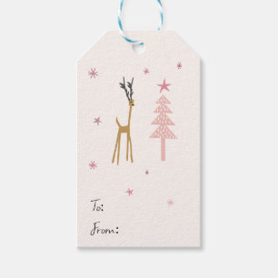 Etiqueta Para Presente Reindeer na floresta de rosa
