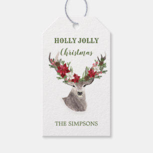 Etiqueta Para Presente Reindeer, Poinsettia Christmas