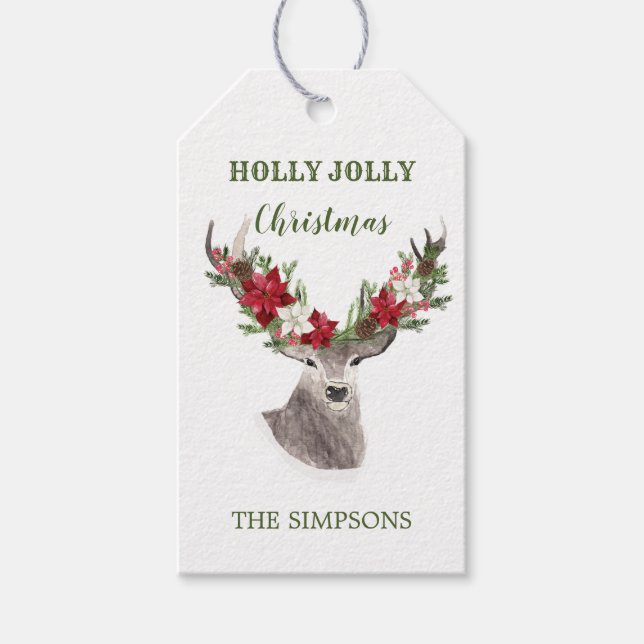 Etiqueta Para Presente Reindeer, Poinsettia Christmas (Frente)