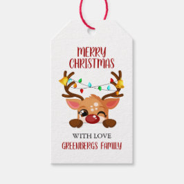 Etiqueta Para Presente Reindeer Whimsic Winking com Luzes de Natal